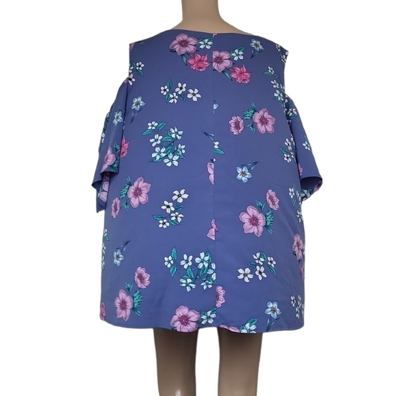 Lane Bryant Womens Cold Shoulder Top  Blue Floral - Picture 3 of 6